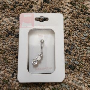 Cubic Zirconia Belly Ring - Gemstone Dangle